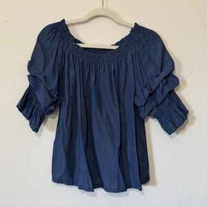 Mersea Off The Shoulder Navy Top with Layered Sleeves - S
